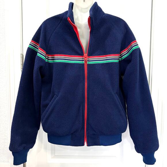 MIGHTY MAC OUT O GLOUCESTER MEN SZ 40 BLUE FLEECE REFLECTIVE STRIPES POLARFLEECE - Picture 1 of 12